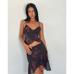 Motel Rocks Cojira Mesh Butterfly Top in Vintage Roses Black S